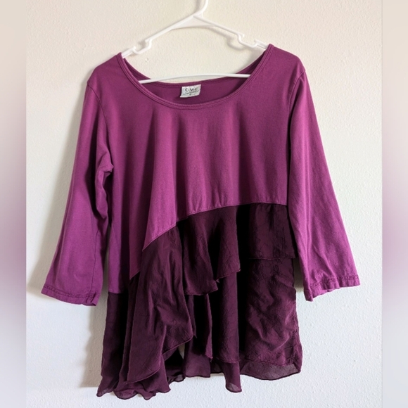 Color Me Cotton Tops - Color Me Cotton Purple Layered Women's Top Size Medium 100% Cotton Made In USA